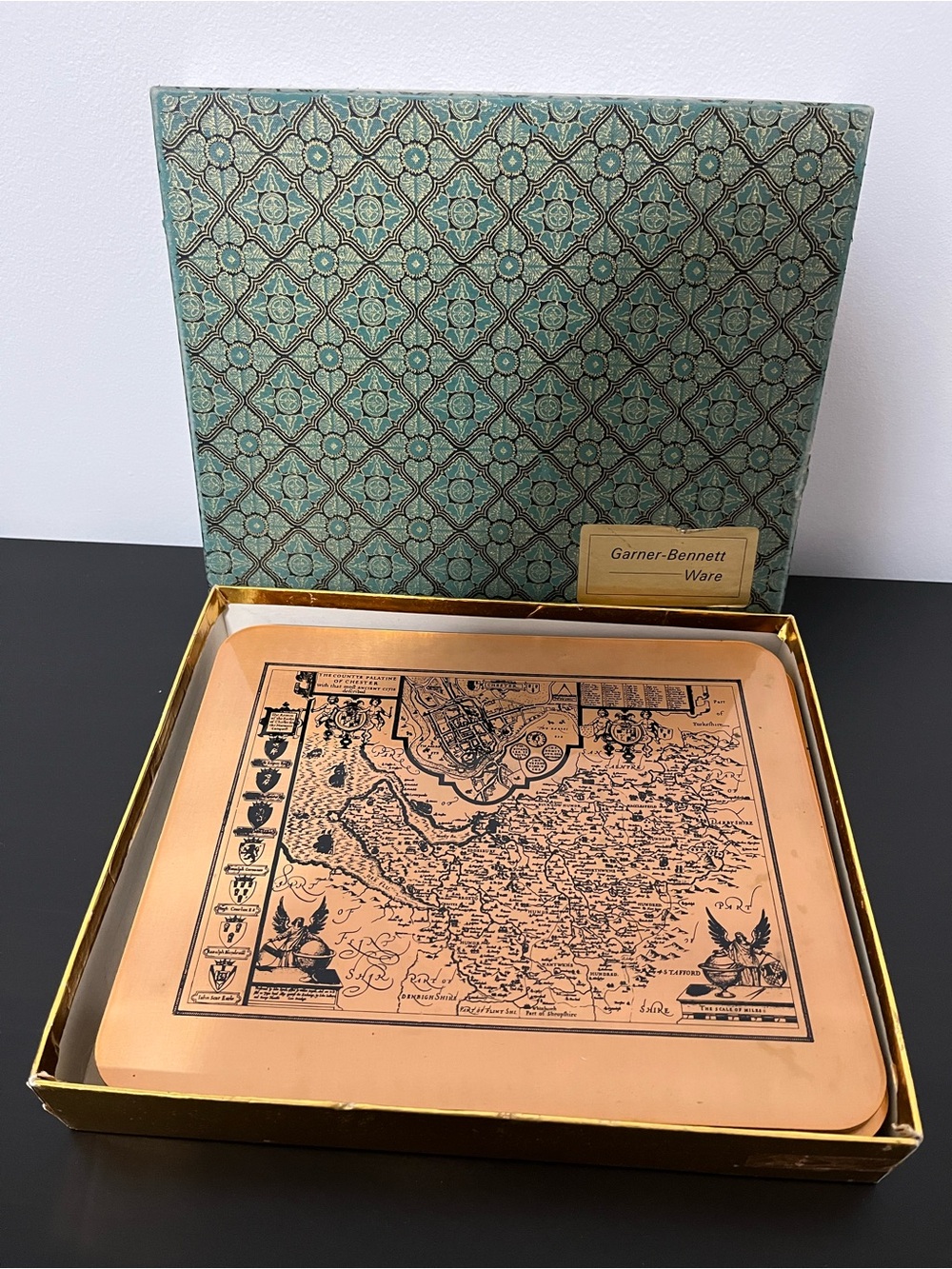 Vintage Copper Etched Palatine of Chester Map Placemats X 6 / Garner Bennett
